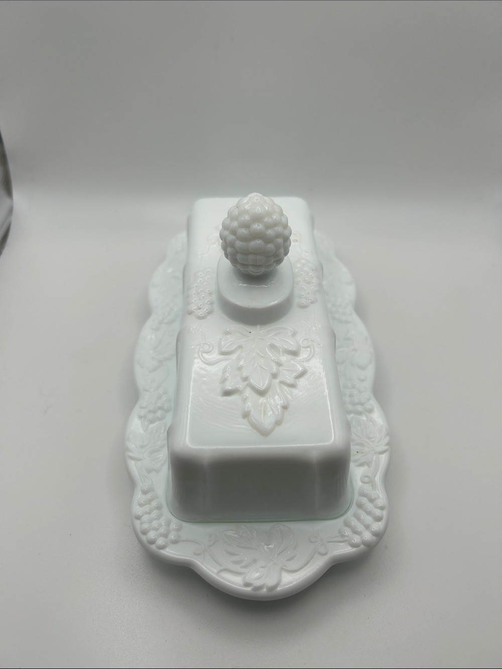 Indiana colony milk glass butter dish. White Harvest Grape. No chips.